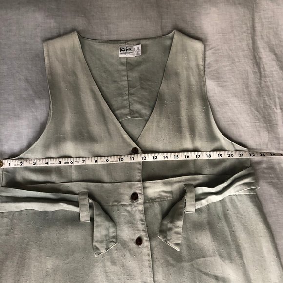 Kiko Laurel-Green Linen Jumper w/Tie+Button-Front - Picture 8 of 9